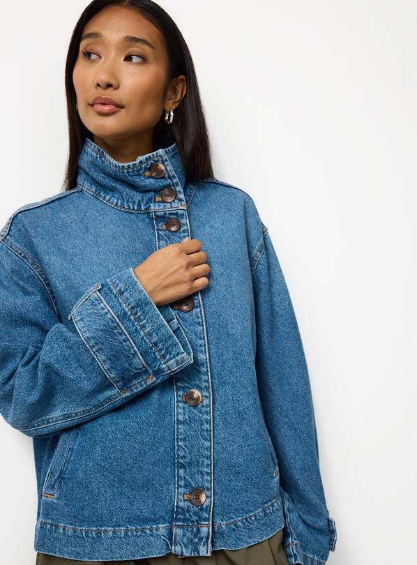 Mid Wash Denim Funnel Neck Jacket 10